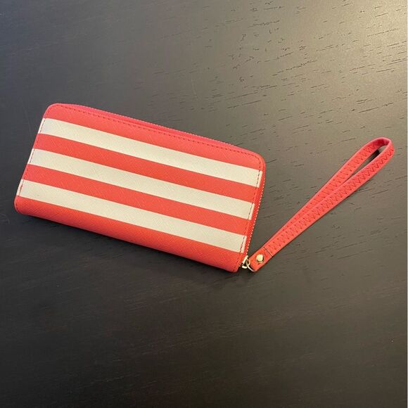 Salmon Coral Pink and White Stripe Wallet Wristlet No Brand - Picture 1 of 4